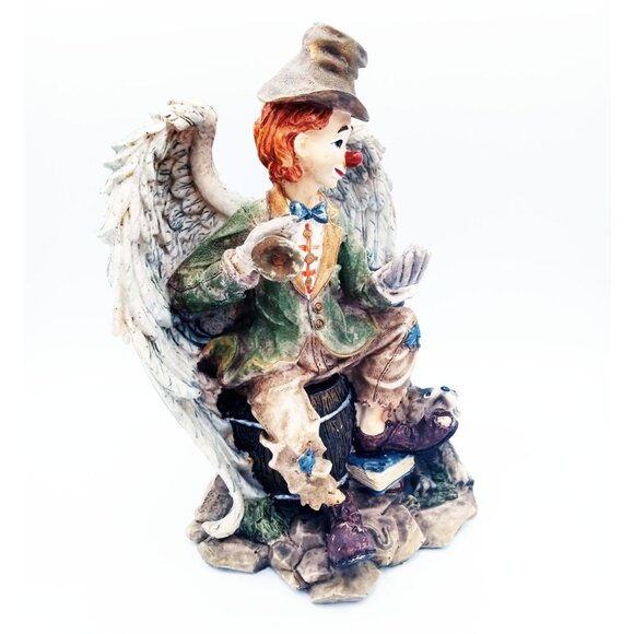 Clown with Angel Wings with Trumpet & Dog 9 Inches Tall Vintage 1980s Ceramic - Picture 5 of 16
